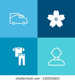 Modern, simple vector icon set on colorful background with decoration, vehicle, road, right, textile, spring, cargo, shipping, truck, clothes, pink, flower, dress, transport, floral, beautiful icons