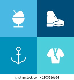 Modern, simple vector icon set on colorful background with cream, object, robe, white, snack, boat, beauty, black, icecream, nautical, clothes, wheel, ice, belt, spa, control, navigation, marine icons