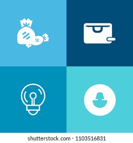 Modern, simple vector icon set on colorful background with package, market, idea, colorful, gift, avatar, social, unhealthy, swirl, buy, people, energy, food, user, sale, white, retail, lamp,  icons