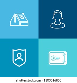 Modern, simple vector icon set on colorful background with person, banking, wealth, estate, people, social, safety, modern, user, secure, style, building, bank, guard, residential, house, window icons