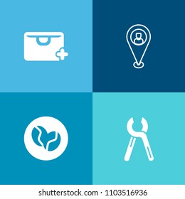 Modern, simple vector icon set on colorful background with bag, cart, natural, construction, food, travel, house, web, shop, industrial, espresso, home, handyman, sale, add, service, equipment icons