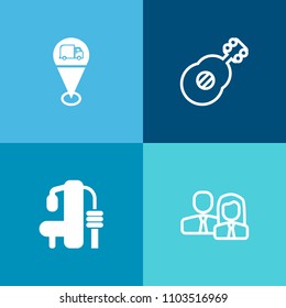 Modern, simple vector icon set on colorful background with sign, work, location, gps, professional, musical, instrument, map, company, rock, jazz, sport, business, pin, worker, web, group, music icons