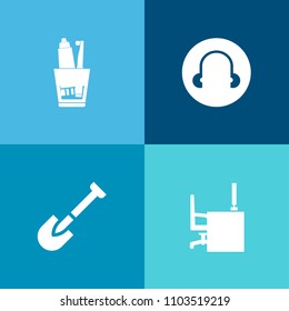 Modern, simple vector icon set on colorful background with office, dentist, note, medicine, workplace, equipment, keyboard, table, headphone, tooth, black, background, clean, health, drill, desk icons