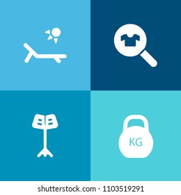 Modern, simple vector icon set on colorful background with woman, female, holiday, lifting, heavy, measurement, sun, musician, weight, silhouette, adult, musical, customer, vacation, dumbbell icons