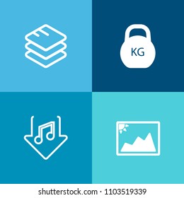 Modern, simple vector icon set on colorful background with system, picture, old, software, download, music, modern, graphic, security, empty, digital, web, internet, sign, retro, lifting, white icons