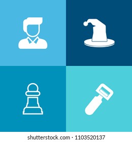 Modern, simple vector icon set on colorful background with circus, men, game, performance, fashion, show, people, art, tool, preparation, magic, play, challenge, male, blade, plastic, man, piece icons