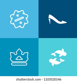 Modern, simple vector icon set on colorful background with sticker, offer, seafood, white, business, sea, animal, heel, footwear, jewelry, high, king, fashion, banner, fresh, label, promotion icons