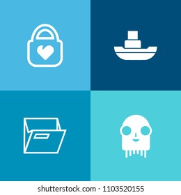 Modern, simple vector icon set on colorful background with cargo, background, accessory, folder, humanoid, object, blank, luggage, modern, sea, ufo, shipping, ocean, paper, vessel, travel, alien icons