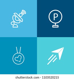 Modern, simple vector icon set on colorful background with transportation, gold, ring, air, car, travel, flight, science, network, solar, concept, vehicle, love, antenna, technology, fly, paper icons