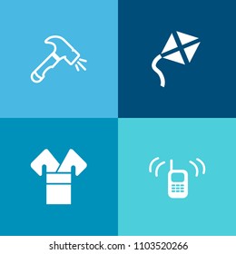 Modern, simple vector icon set on colorful background with sign, technology, entertainment, kite, asian, wrench, construction, sky, asia, call, telephone, chinese, china, game, phone, brush, toy icons