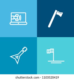 Modern, simple vector icon set on colorful background with hammer, industry, center, view, connection, guitar, spanner, toolbox, sea, nature, people, green, communication, beach, blue, sky, rock icons