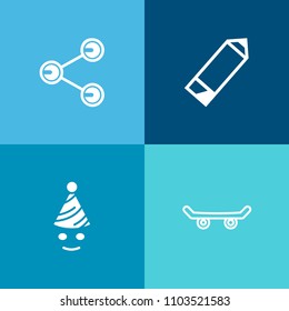 Modern, simple vector icon set on colorful background with urban, lifestyle, network, active, happiness, sport, internet, art, sign, fun, global, holiday, style, drawing, skateboard, pen, skater icons