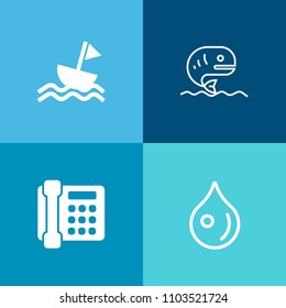 Modern, simple vector icon set on colorful background with telephone, phone, communication, nautical, call, environment, transparent, drop, technology, droplet, internet, fish, sea, food, nature icons