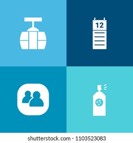 Modern, simple vector icon set on colorful background with city, cable, date, person, calendar, sign, spray, employee, group, reminder, travel, vehicle, paint, can, business, tram, car, graphic icons