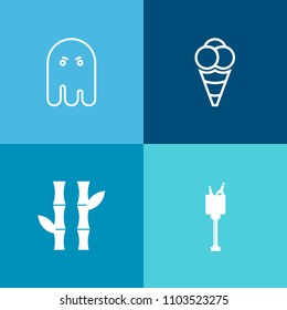 Modern, simple vector icon set on colorful background with spooky, mystery, food, dessert, ice, champagne, spirit, dark, green, asia, milk, bamboo, nature, alcohol, holiday, shadow, celebrate icons