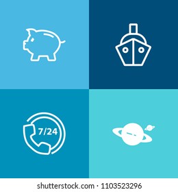 Modern, simple vector icon set on colorful background with sign, ocean, investment, center, operator, vessel, space, universe, piggy, bank, shipping, galaxy, phone, transport, planet, cargo, sea icons