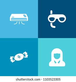 Modern, simple vector icon set on colorful background with sea, lollipop, striped, air, travel, stick, conditioner, dessert, water, style, candy, fashion, summer, mask, cooling, vacation, sugar icons