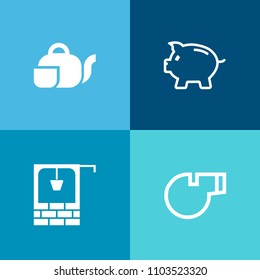 Modern, simple vector icon set on colorful background with finance, bank, rural, save, equipment, hot, money, antique, whistle, pig, bucket, cup, brick, oriental, traditional, chinese, piggy icons