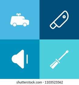 Modern, simple vector icon set on colorful background with technology, steel, food, tool, fun, boy, sound, music, black, vehicle, play, cooking, cute, childhood, game, knife, industry, small, up icons