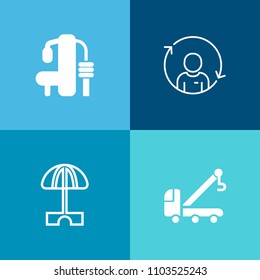 Modern, simple vector icon set on colorful background with umbrella, profile, training, gym, diet, vacation, sign, user, support, exercise, accident, vehicle, auto, sun, weight, machine, quality icons