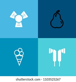 Modern, simple vector icon set on colorful background with container, sweet, organic, background, vanilla, plastic, cone, ice, scoop, music, dessert, ingredient, summer, ice-cream, water, cold icons