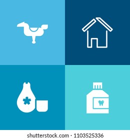 Modern, Simple Vector Icon Set On Colorful Background With Hygiene, Food, Mouthwash, Play, Construction, Sake, Clean, Child, Cuisine, Housing, Care, Door, Kid, Game, Home, Mouth, Fresh, Horse Icons