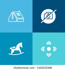 Modern, simple vector icon set on colorful background with forbidden, button, exterior, construction, kid, building, web, rocking, cute, architecture, style, house, photography, photo, horse, no icons