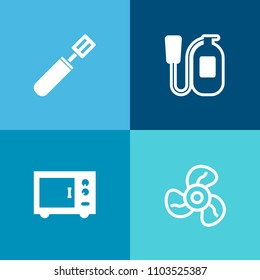 Modern, simple vector icon set on colorful background with flame, fan, emergency, bright, danger, frying, security, clean, object, firefighter, view, white, mixer, climate, safety, alarm, heat icons