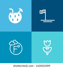 Modern, simple vector icon set on colorful background with ice, mexico, spring, travel, green, petal, summer, garden, party, temperature, view, cold, meteorology, juice, floral, nature, fresh icons