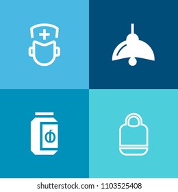 Modern, simple vector icon set on colorful background with glass, sweet, object, occupation, team, food, modern, nurse, health, container, fashion, uniform, surgeon, brown, illumination, light icons