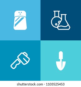 Modern, simple vector icon set on colorful background with tool, cooking, construction, prosthesis, health, building, black, technology, spice, implant, salt, dentist, equipment, laboratory, lab icons