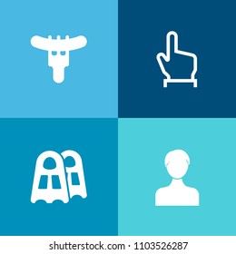 Modern, simple vector icon set on colorful background with screen, user, hand, click, water, dinner, touch, sausage, underwater, finger, food, lunch, american, summer, fast, meal, press, sport icons