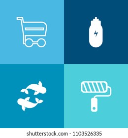 Modern, simple vector icon set on colorful background with color, buy, food, white, roller, purchase, sea, retail, healthy, fishing, lifestyle, repair, decoration, sale, wall, organic, shop icons