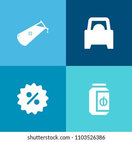 Modern, simple vector icon set on colorful background with discount, transport, background, gift, sale, sweet, sign, food, shop, technology, promotion, scientific, automotive, percent, molecular icons