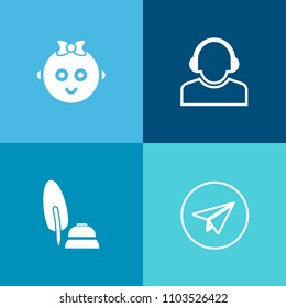 Modern, simple vector icon set on colorful background with white, pen, young, kid, family, mail, sign, woman, headset, team, ink, fountain, cute, boy, little, business, child, web, object, black icons