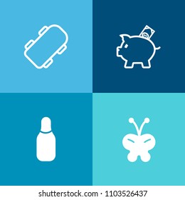 Modern, simple vector icon set on colorful background with wing, nature, business, sport, financial, graphic, extreme, cone, cash, beautiful, summer, finance, bank, collection, skateboarder, fly icons