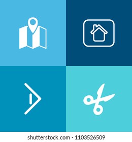 Modern, simple vector icon set on colorful background with apartment, real, architecture, city, button, building, scissors, cut, map, direction, place, residential, window, home, gps, navigation icons
