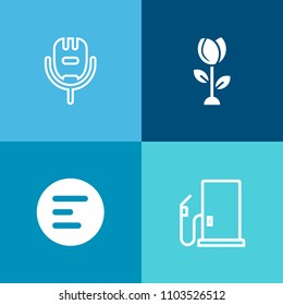 Modern, simple vector icon set on colorful background with pump, petal, blossom, wedding, white, petroleum, garden, bloom, mic, transportation, service, spring, application, studio, oil, mobile icons