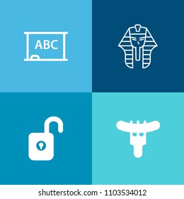 Modern, simple vector icon set on colorful background with egypt, pharaoh, security, board, meal, blank, hot, fast, lunch, tourism, safe, mythology, hotdog, frame, chalkboard, drawing, education icons