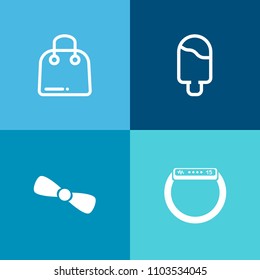 Modern, simple vector icon set on colorful background with gift, mobile, sale, bow, white, screen, internet, watch, flavor, dessert, tasty, gadget, buy, store, shopping, wireless, food, bag, ice icons