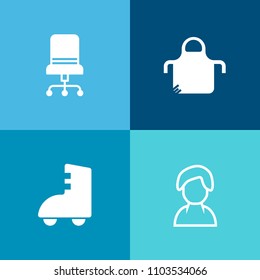 Modern, simple vector icon set on colorful background with internet, social, profile, art, sport, sofa, armchair, interior, furniture, cook, skate, accessory, wear, chair, apron, graphic, white icons