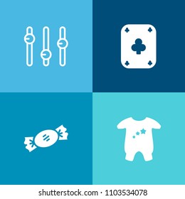 Modern, simple vector icon set on colorful background with equality, food, kid, blue, infant, graphic, game, concept, gamble, newborn, sound, striped, casino, stick, vegas, win, fashion, sugar icons