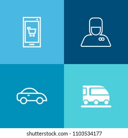 Modern, simple vector icon set on colorful background with hospitality, train, vehicle, phone, hand, yellow, city, device, road, bellboy, store, transport, tram, bellhop, travel, modern, rail icons