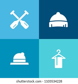 Modern, simple vector icon set on colorful background with blank, style, marine, travel, old, shop, head, hanger, clothes, visor, object, textile, canoe, wood, hook, empty, wardrobe, uniform icons