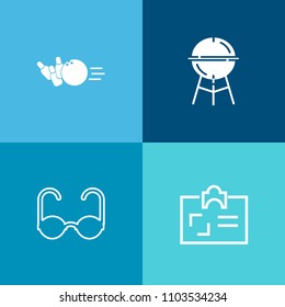 Modern, simple vector icon set on colorful background with summer, charcoal, identification, grilling, recreation, barbecue, style, grill, cooking, sunglasses, picnic, vision, business, modern icons