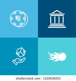 Modern, simple vector icon set on colorful background with vegas, financial, galaxy, star, packaging, building, planet, chance, risk, savings, shipping, care, banking, casino, package, sign, win icons