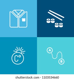 Modern, simple vector icon set on colorful background with japanese, front, casual, meteorology, fashion, measurement, sleeve, traditional, weather, white, japan, scale, raw, meal, template, map icons