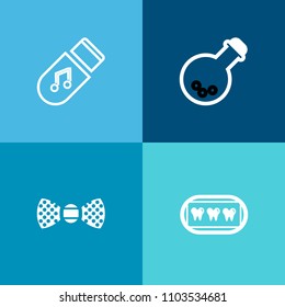 Modern, simple vector icon set on colorful background with sound, hygiene, tooth, bow, care, oral, equipment, white, broken, melody, tie, healthy, tool, elegant, disco, laboratory, suit, audio icons