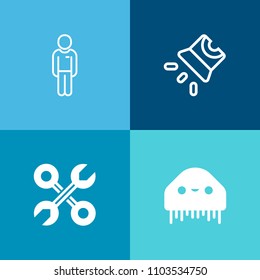 Modern, simple vector icon set on colorful background with style, extraterrestrial, movie, male, handyman, equipment, service, screen, renovation, video, projection, conference, work, science icons