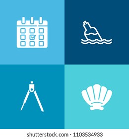 Modern, simple vector icon set on colorful background with object, spiral, water, mollusk, clear, calendar, transparent, mineral, schedule, natural, work, plan, time, clean, equipment, event icons